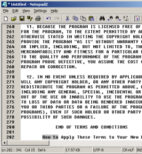 A screenshot of Notepad2, enriched with a toolbar.